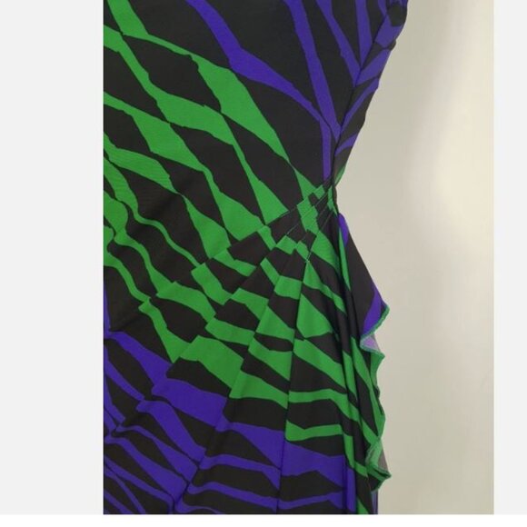 BCBG MAXAZRIA Ruched Halter Dress Size Large Zebra Print Blue Green Cocktail - Picture 3 of 6